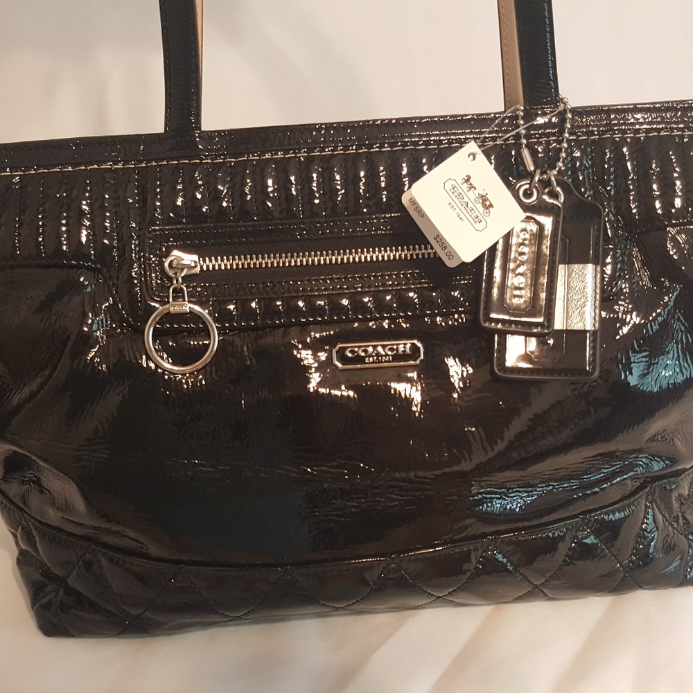 Coach New 18674 Poppy Liquid Gloss Large Tote Black Ha